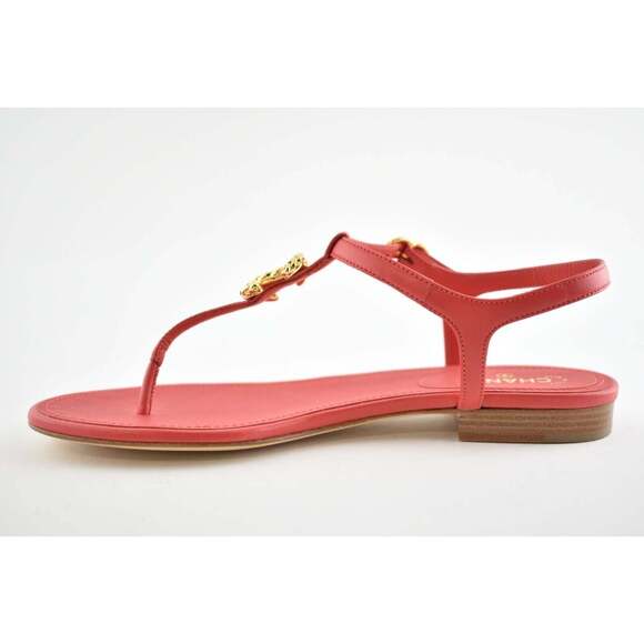 Chanel 20C Red Lambskin Gold CC Logo Mule Ankle Strap Thong Sandal Flat 36.5C - Picture 8 of 9